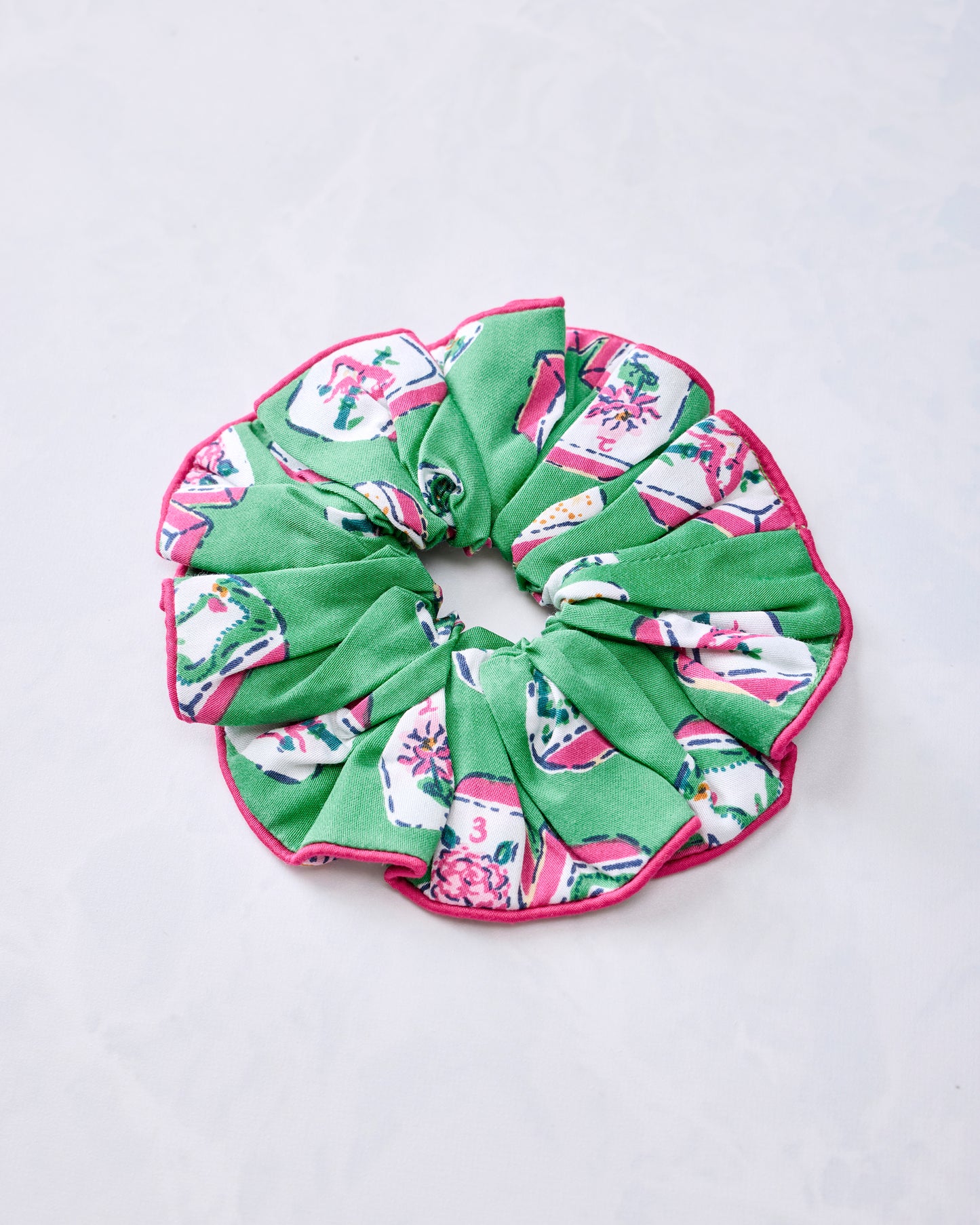 Lucky Tiles - Eco Satin Scrunchies - Peony Pink