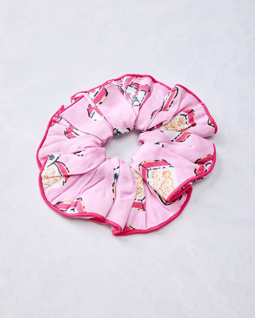 Lucky Tiles - Eco Satin Scrunchies - Peony Pink
