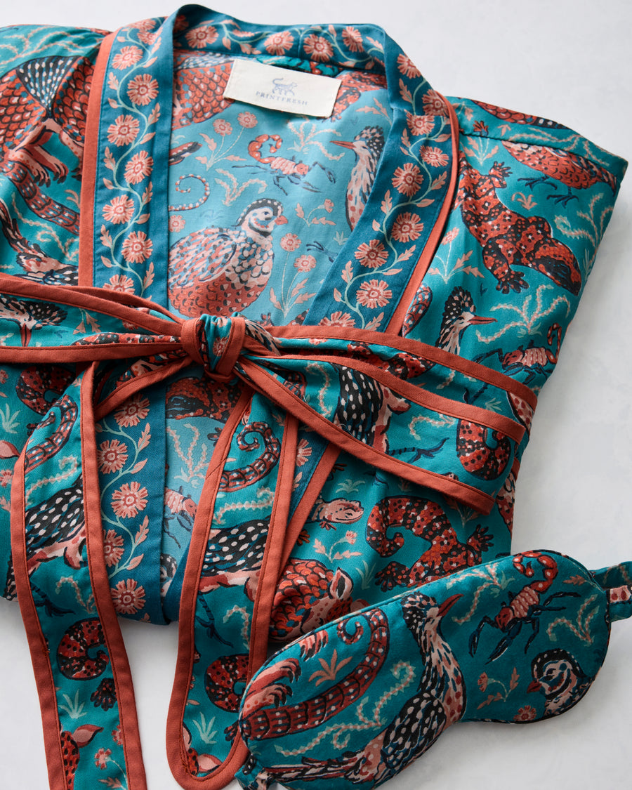 Canyon Critters - Eco Satin Robe & Eye Mask Bundle - Teal