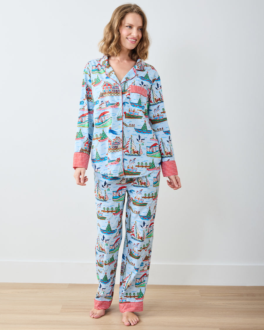 Sugar Plum Ferry - Tall Long PJ Set - Blue Sailboat - Printfresh