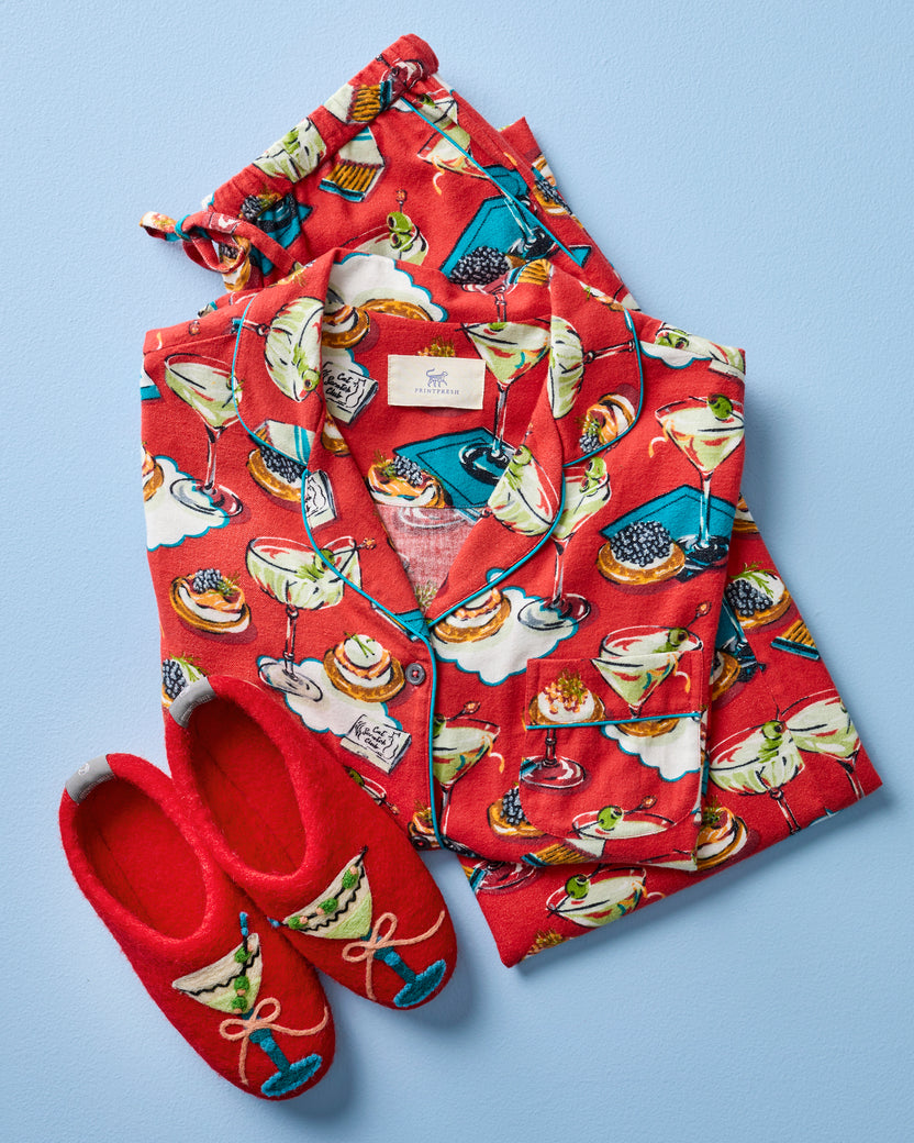 Blinis & Martinis - French Knot X PF Slipper - Red - Printfresh