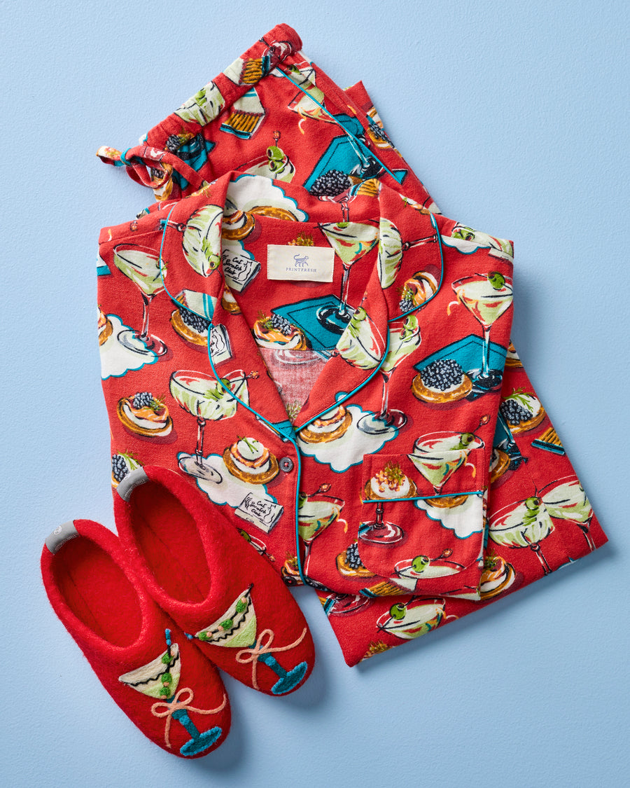 Blinis & Martinis - French Knot X PF Slipper - Red - Printfresh