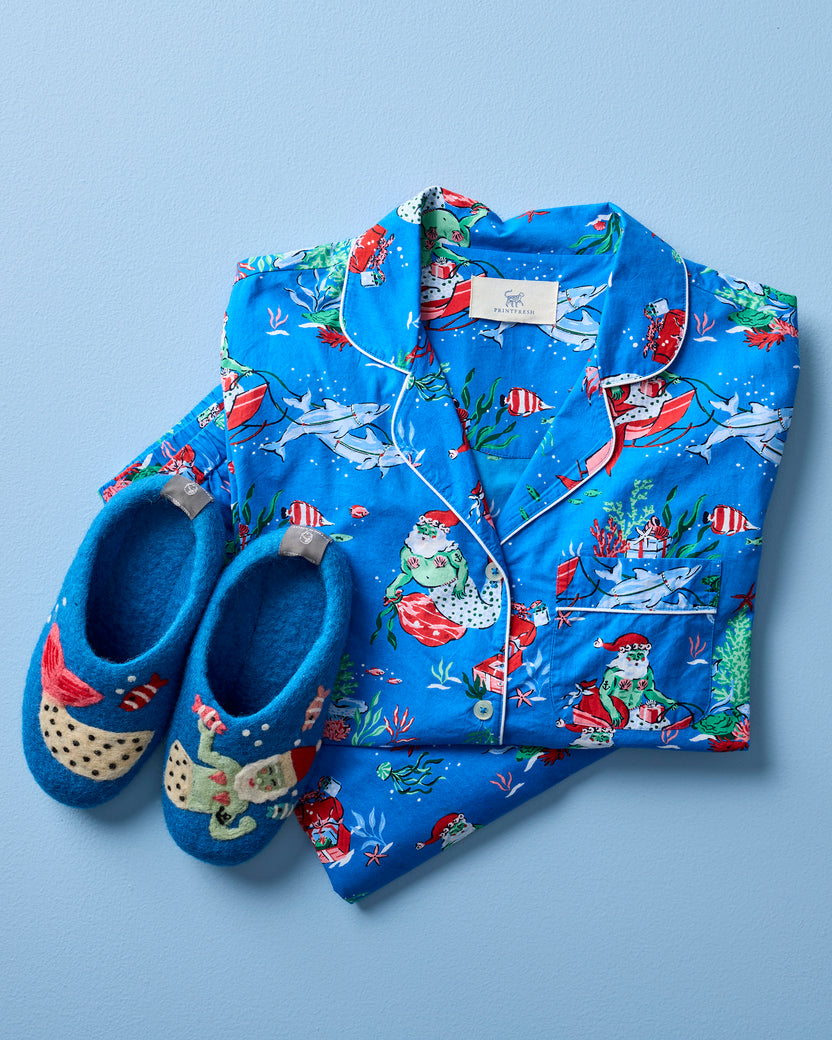 French Knot X PF - Merry Mermen Slipper - Dolphin Tale - Printfresh