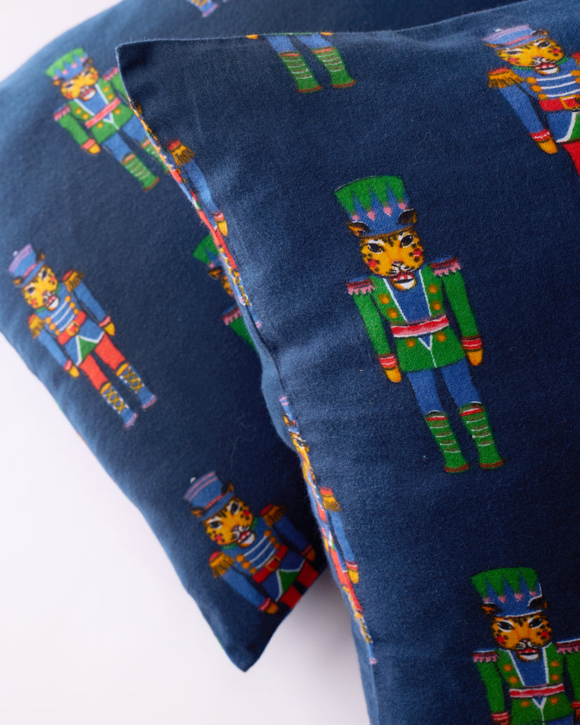Leopard Nutcrackers - Lightweight Flannel Pillowcase Set of 2 - Navy - Printfresh