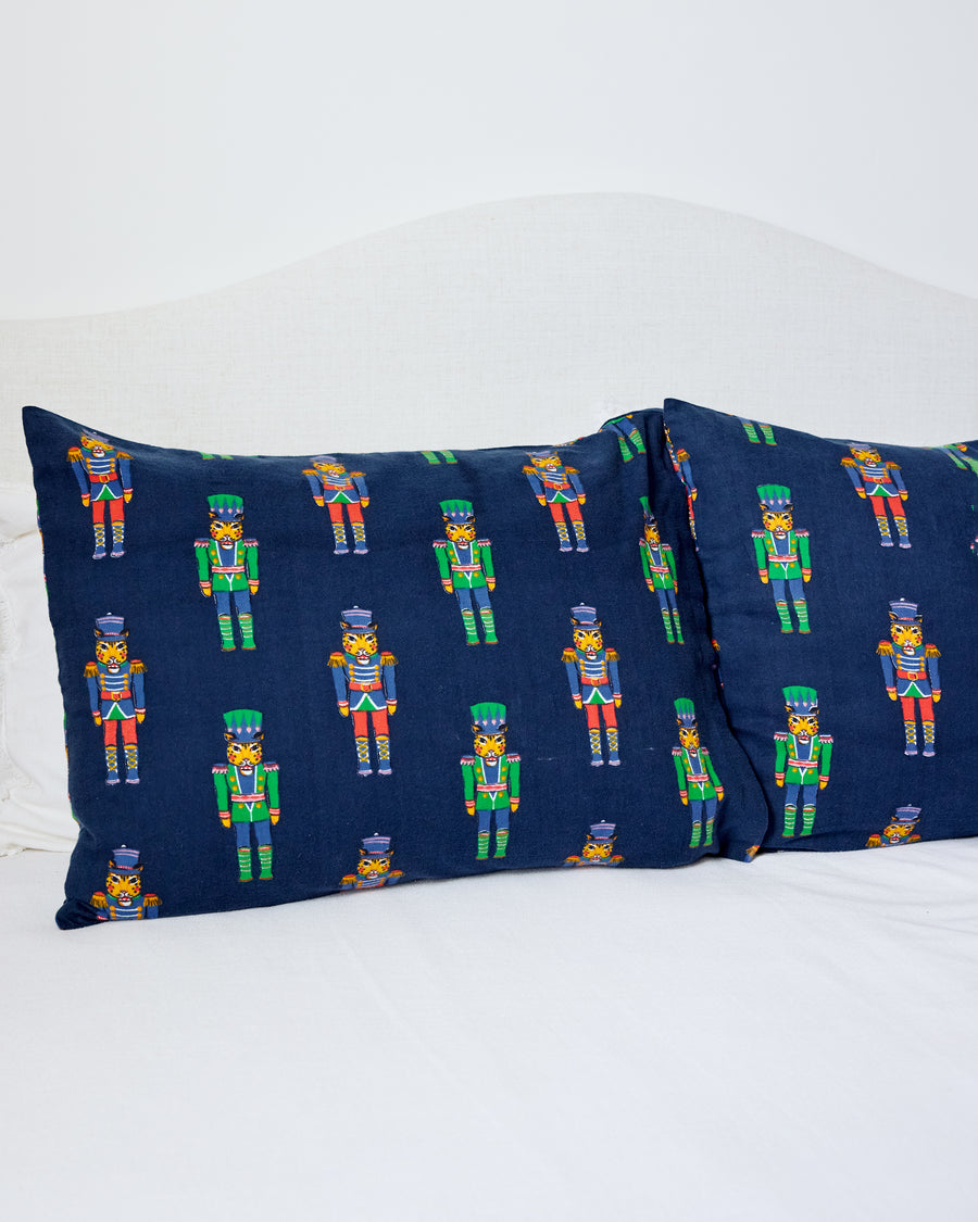 Leopard Nutcrackers - Lightweight Flannel Pillowcase Set of 2 - Navy - Printfresh