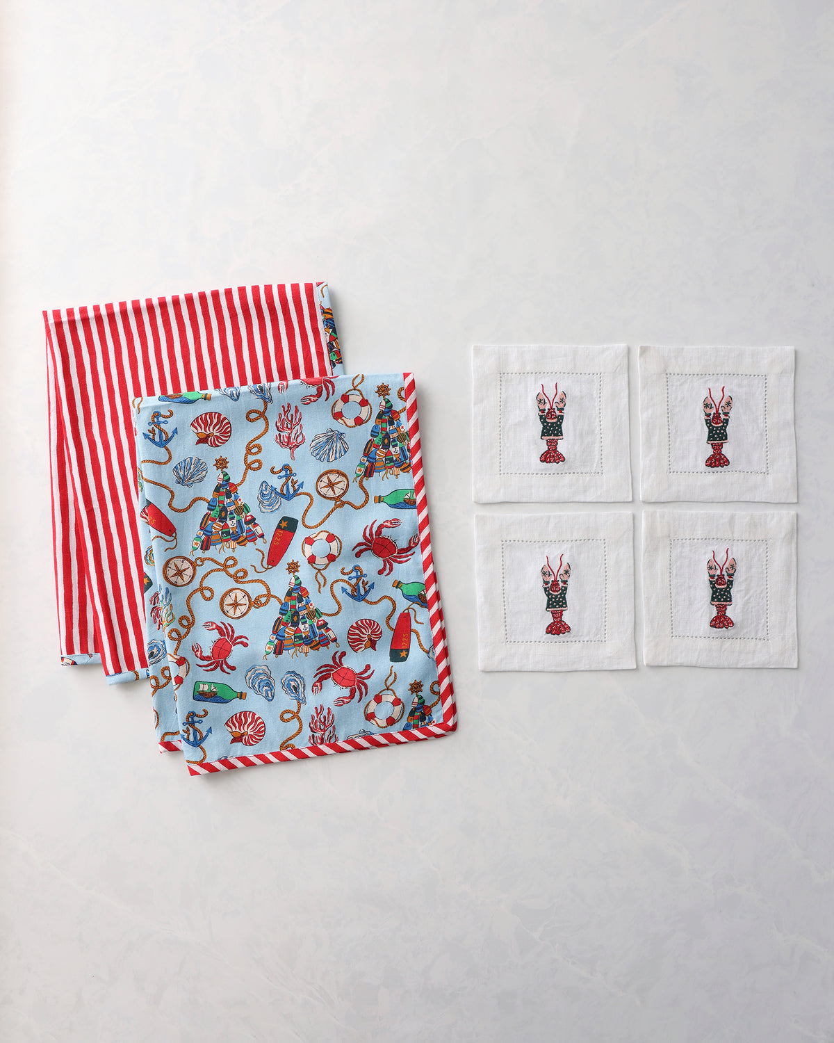 Holidays Ahoy & Christmas Claws - Tea Towels & Cocktail Napkins Bundle - Multi