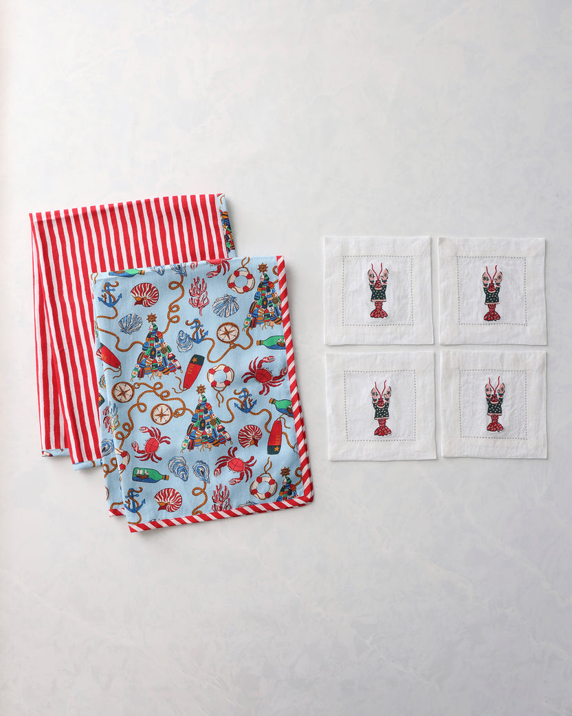 Holidays Ahoy & Christmas Claws - Tea Towels & Cocktail Napkins Bundle - Multi