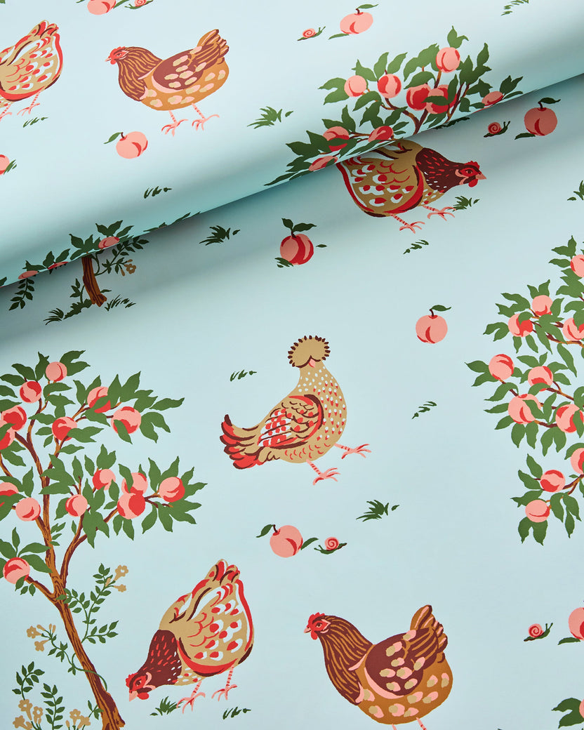 Hen House - Peel & Stick Wallpaper - Aqua - Printfresh
