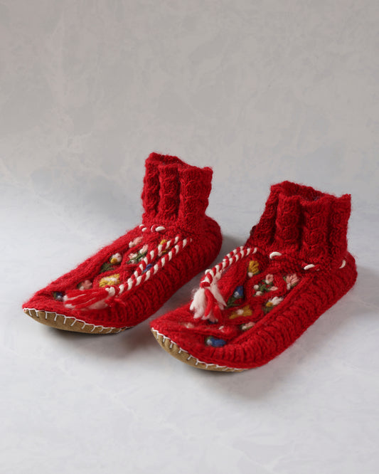 Red - Tilly Handknit Slipper - French Knot