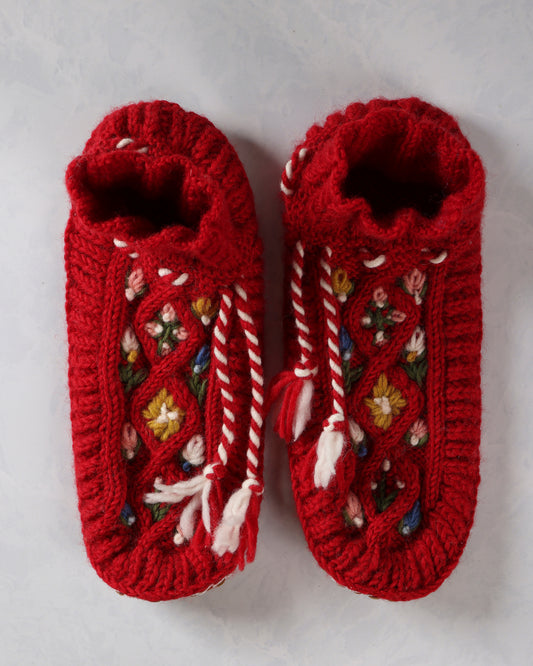 Red - Tilly Handknit Slipper - French Knot