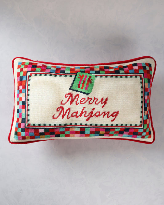 Ivory Combo - Merry Mahjong Needlepoint Pillow - Furbish Studio