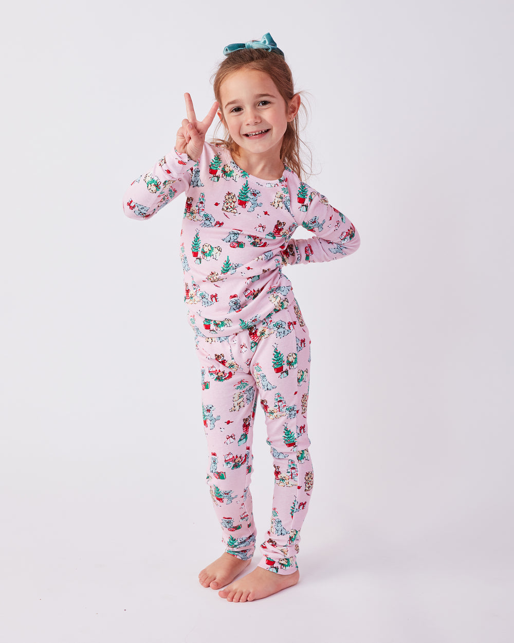 PF x The Hiltons Christmas Poodle Party - Kids PJ Set - Rose - Printfresh