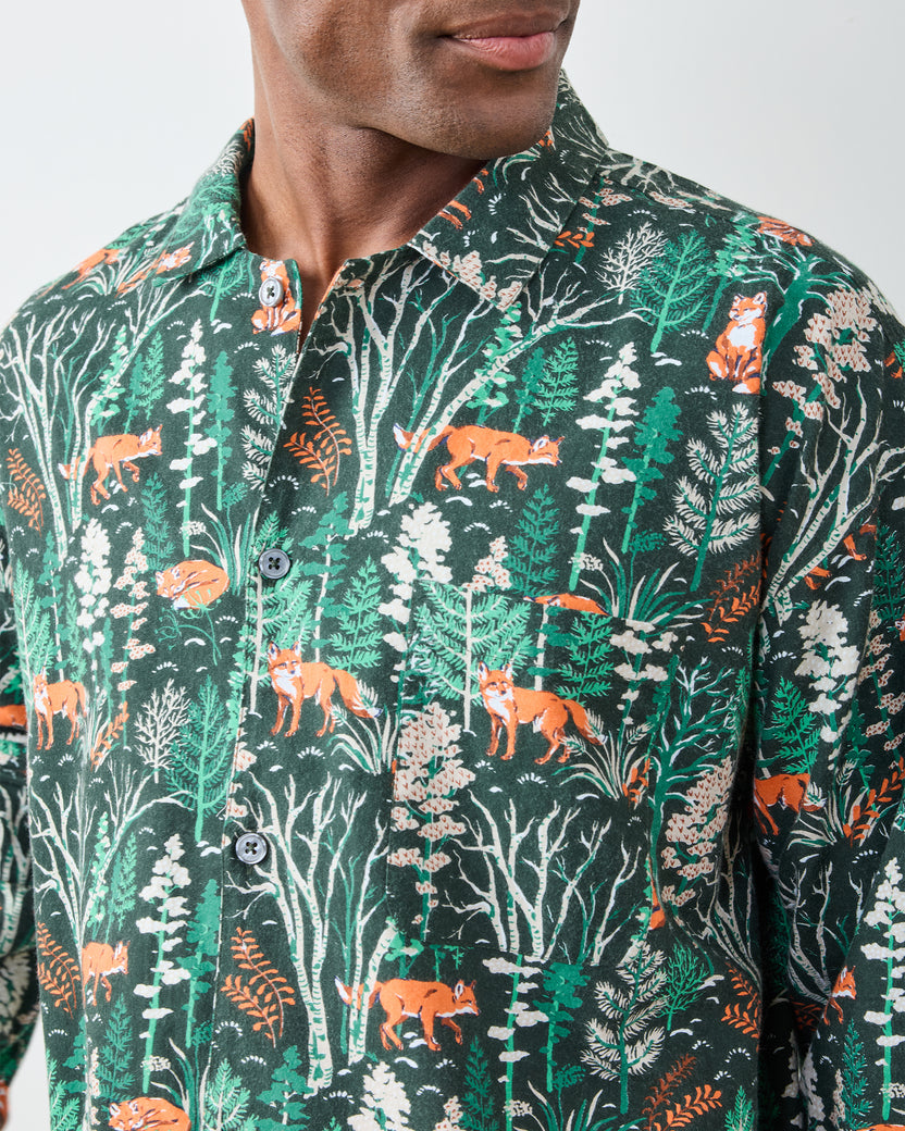 Fox & Folklore - Men's Lightweight Flannel Long PJ Set - Juniper - Printfresh