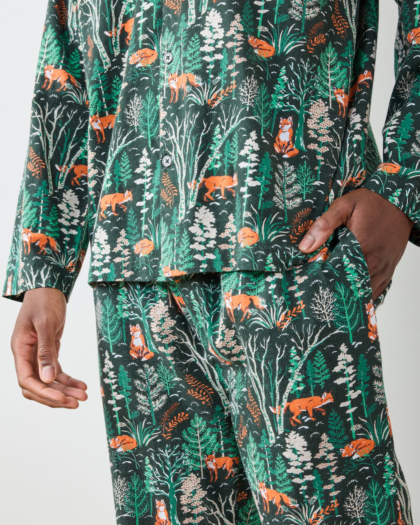 Fox & Folklore - Men's Lightweight Flannel Long PJ Set - Juniper - Printfresh