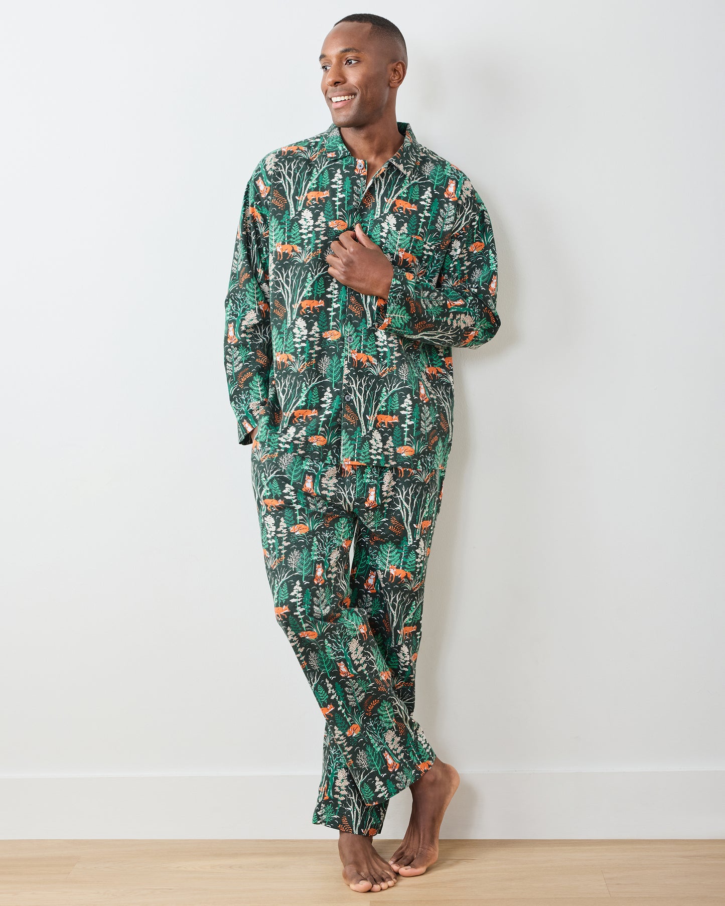 Fox & Folklore - Men's Lightweight Flannel Long PJ Set - Juniper - Printfresh