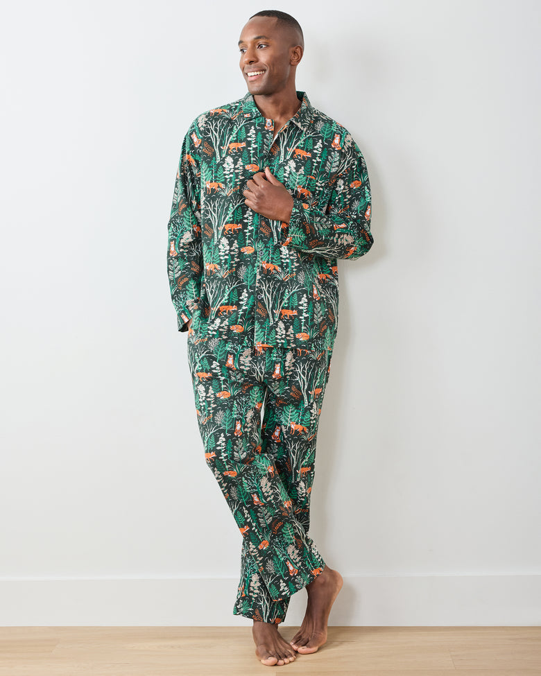 Fox & Folklore - Men's Lightweight Flannel Long PJ Set - Juniper - Printfresh