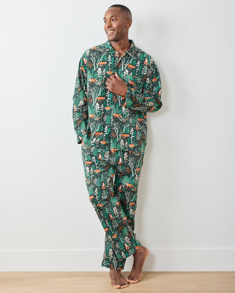 Fox & Folklore - Men's Lightweight Flannel Long PJ Set - Juniper - Printfresh
