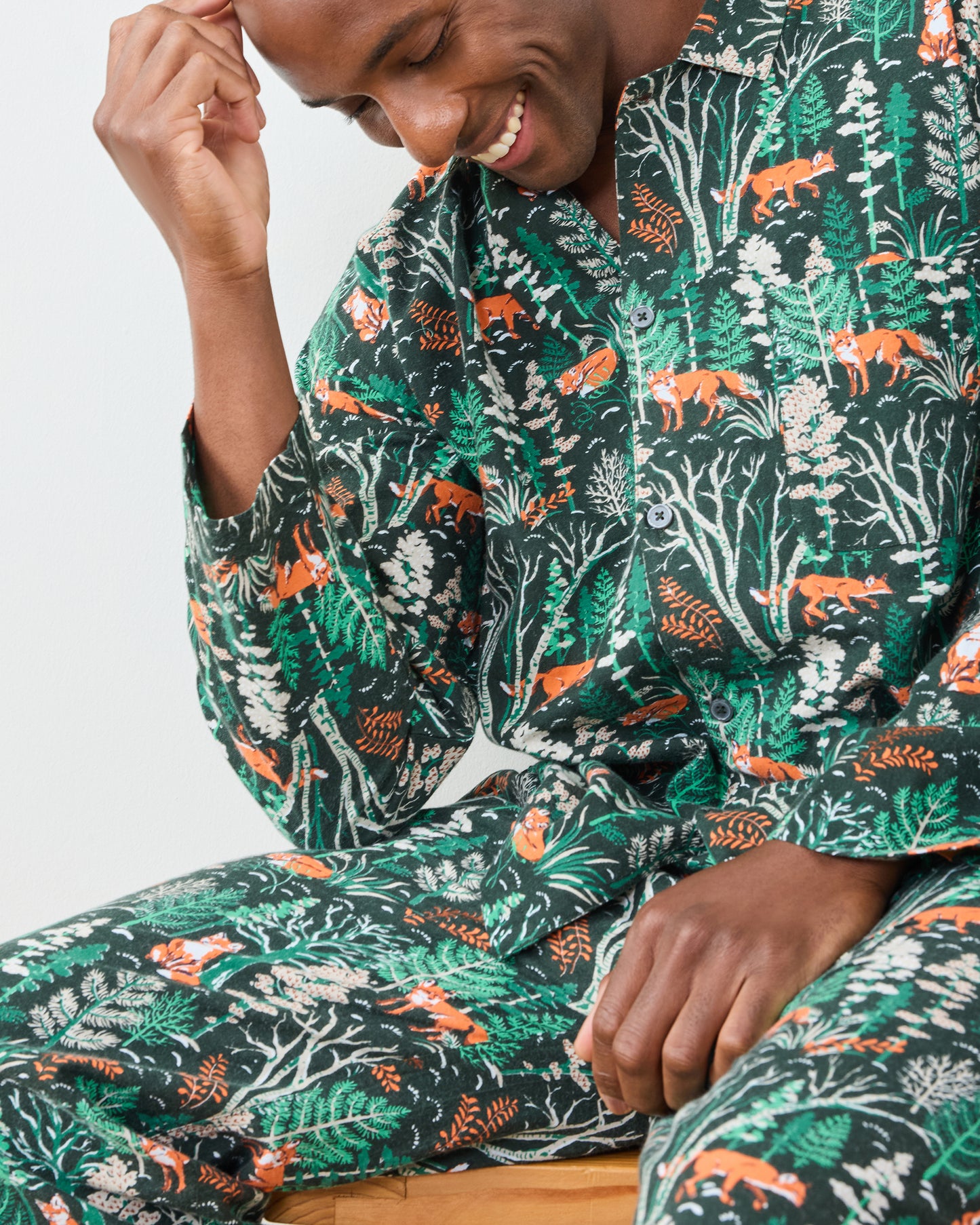 Fox & Folklore - Men's Lightweight Flannel Long PJ Set - Juniper - Printfresh