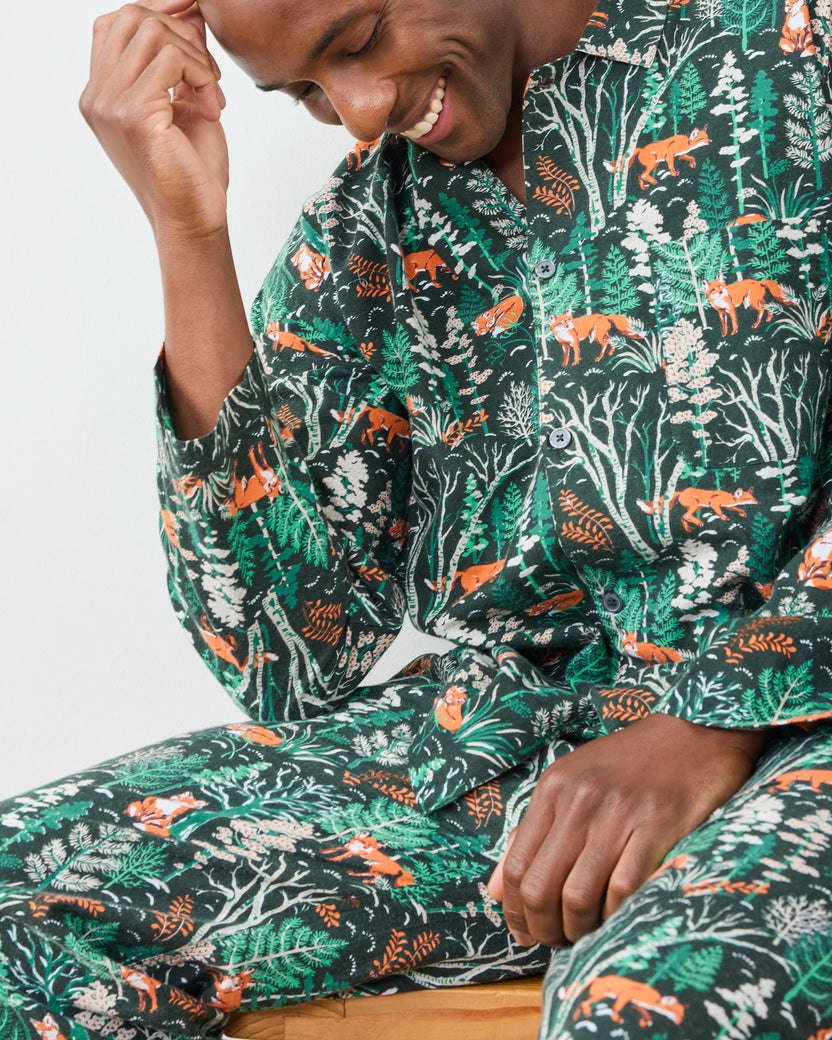Fox & Folklore - Men's Lightweight Flannel Long PJ Set - Juniper - Printfresh