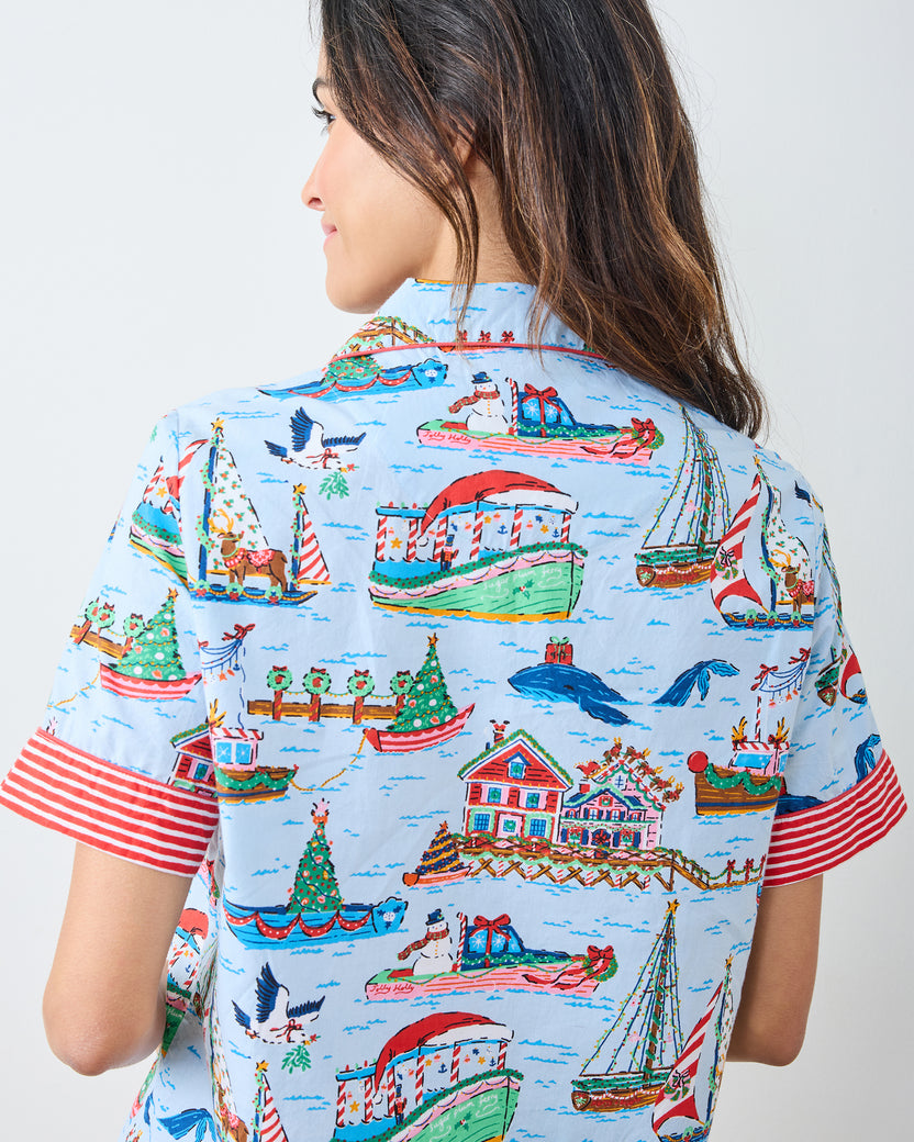 Sugar Plum Ferry - Short PJ Set - Blue Sailboat - Printfresh