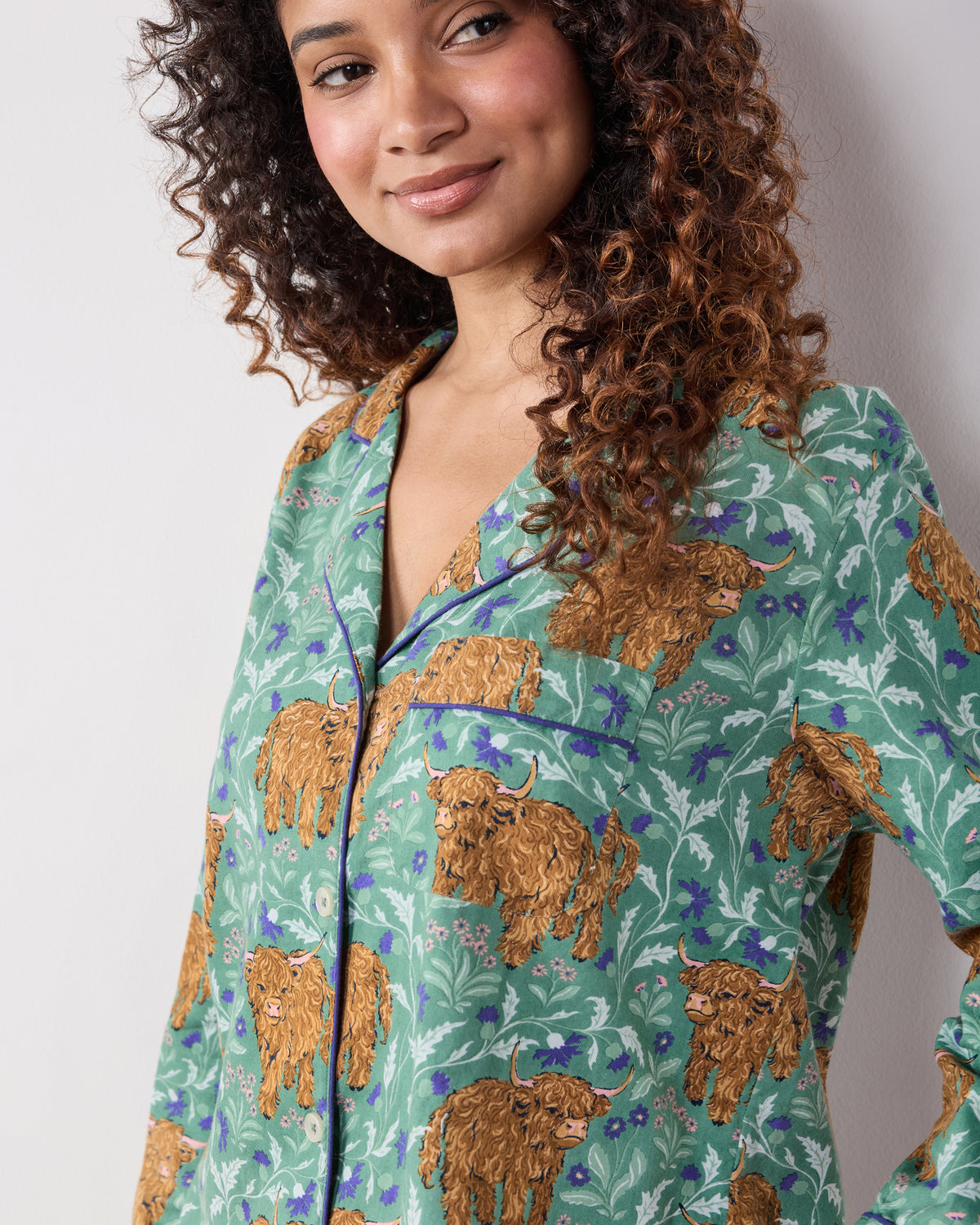 Highland Cows - Lightweight Flannel Long PJ Set - Soft Thistle