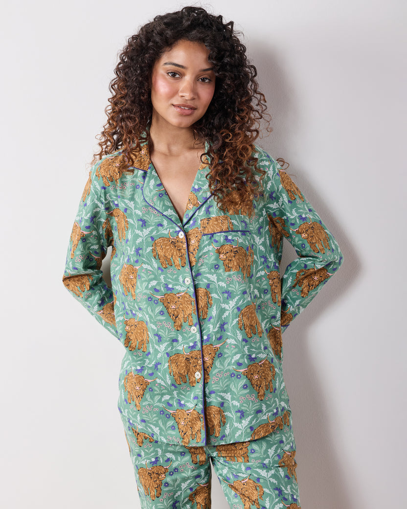 Highland Cows - Tall Lightweight Flannel Long PJ Set - Soft Thistle
