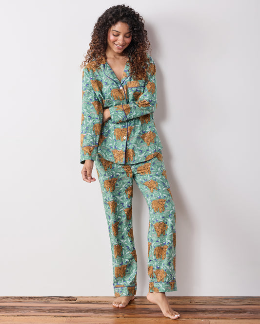 Highland Cows - Tall Lightweight Flannel Long PJ Set - Soft Thistle