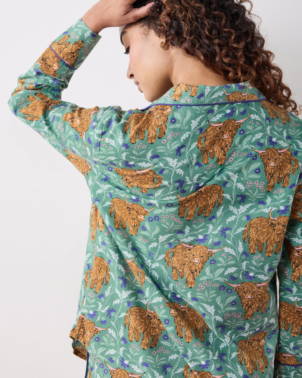 Highland Cows - Lightweight Flannel Long PJ Set - Soft Thistle