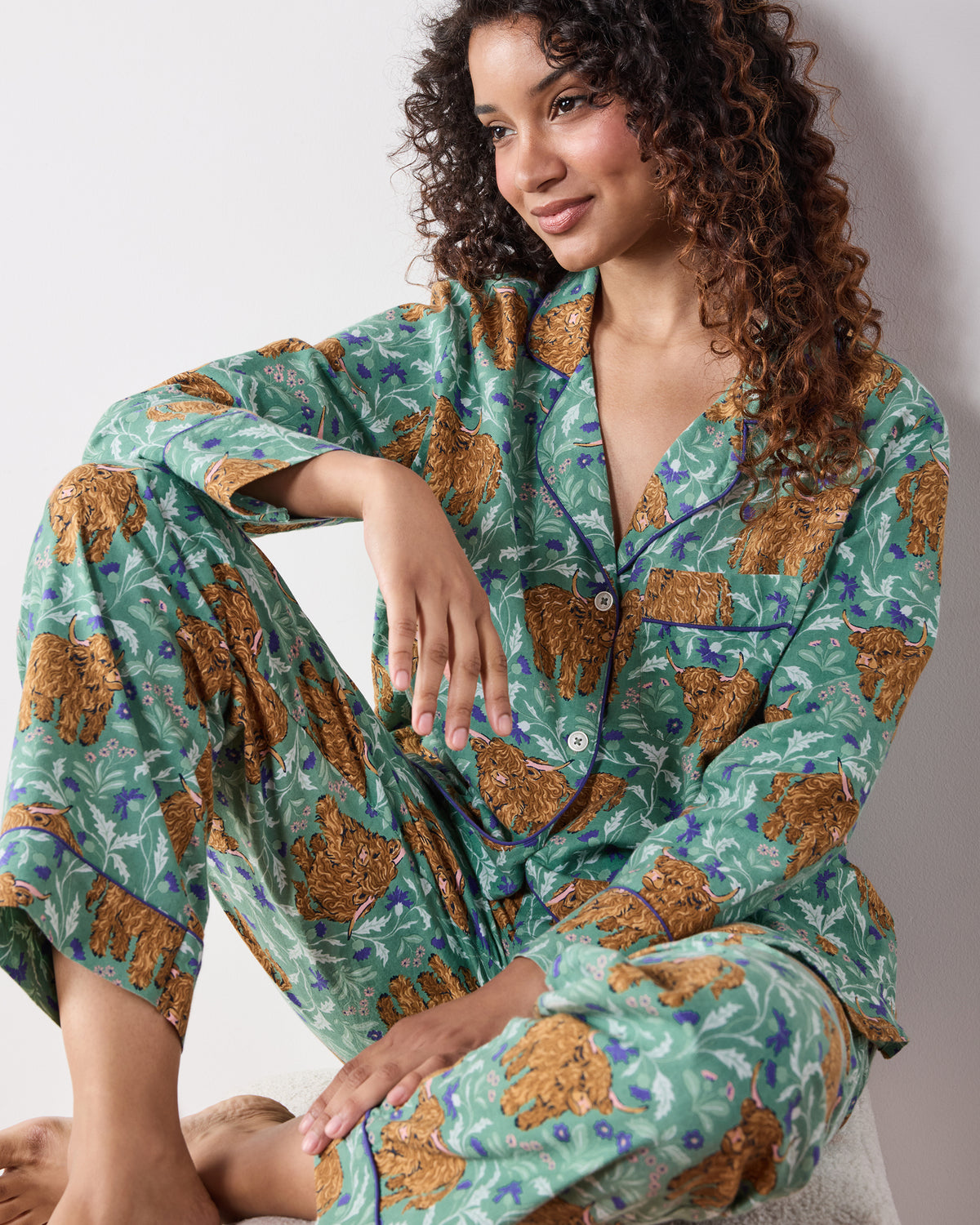 Highland Cows - Petite Lightweight Flannel Long PJ Set - Soft Thistle