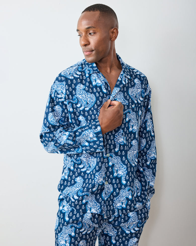 Tiger Queen - Men's Lightweight Flannel Long PJ Set - Indigo - Printfresh
