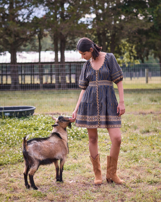 Homestead Stripes - Bryce Dress - Olive and Indigo