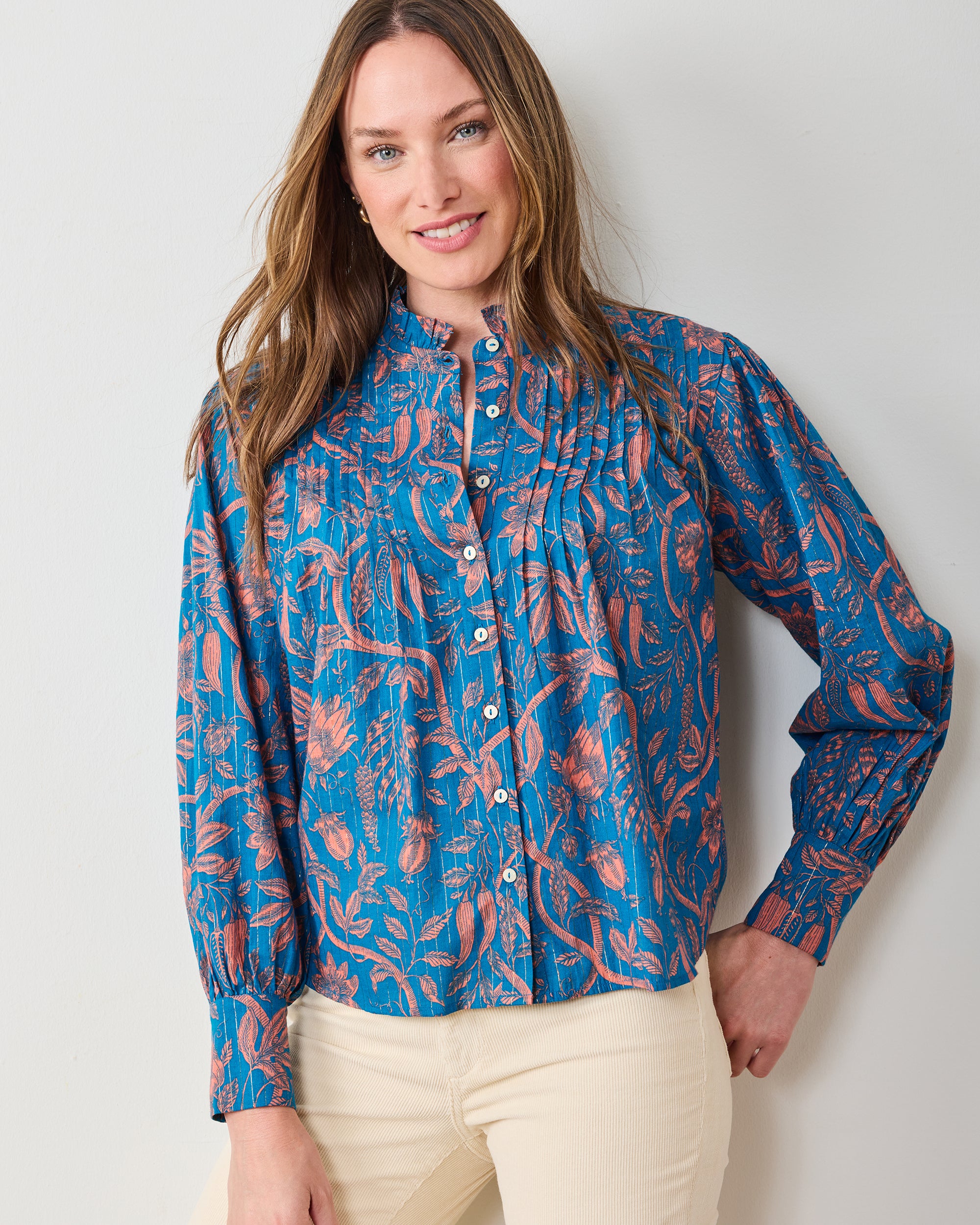 Etched Vine - On A Whim Blouse - Turquoise Blush – Printfresh