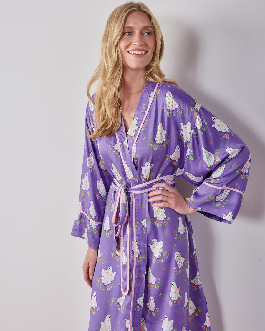 Gardening Ghosts - Eco Satin Robe & Chic to Sleep Nightie Bundle - Eerie Amethyst