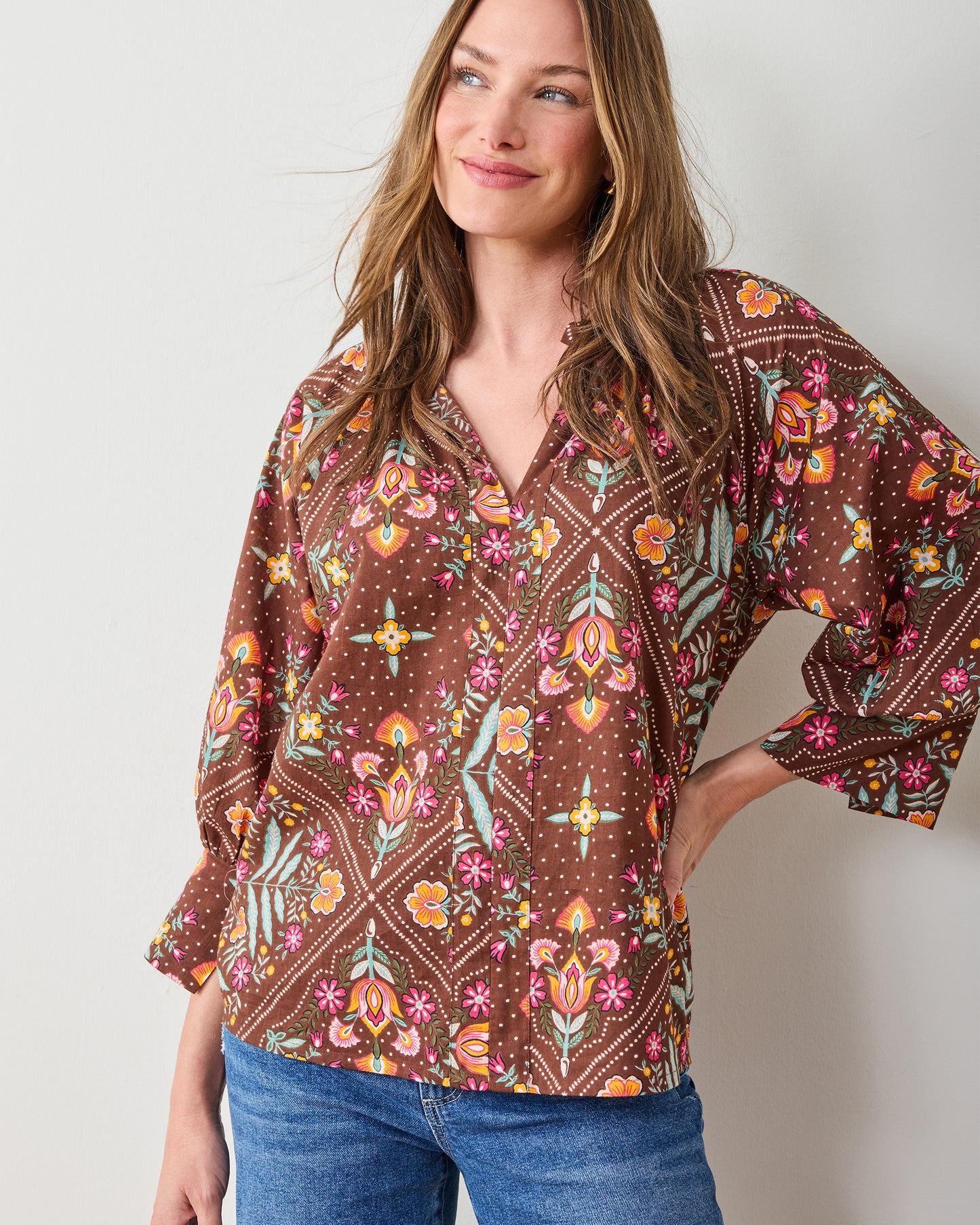 Floral Bandana - Fayette Blouse - Tanned Copper - Printfresh