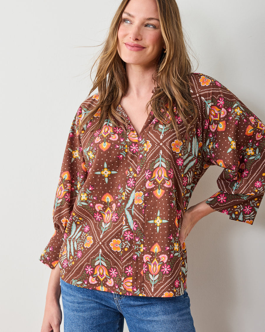 Floral Bandana - Fayette Blouse - Tanned Copper - Printfresh