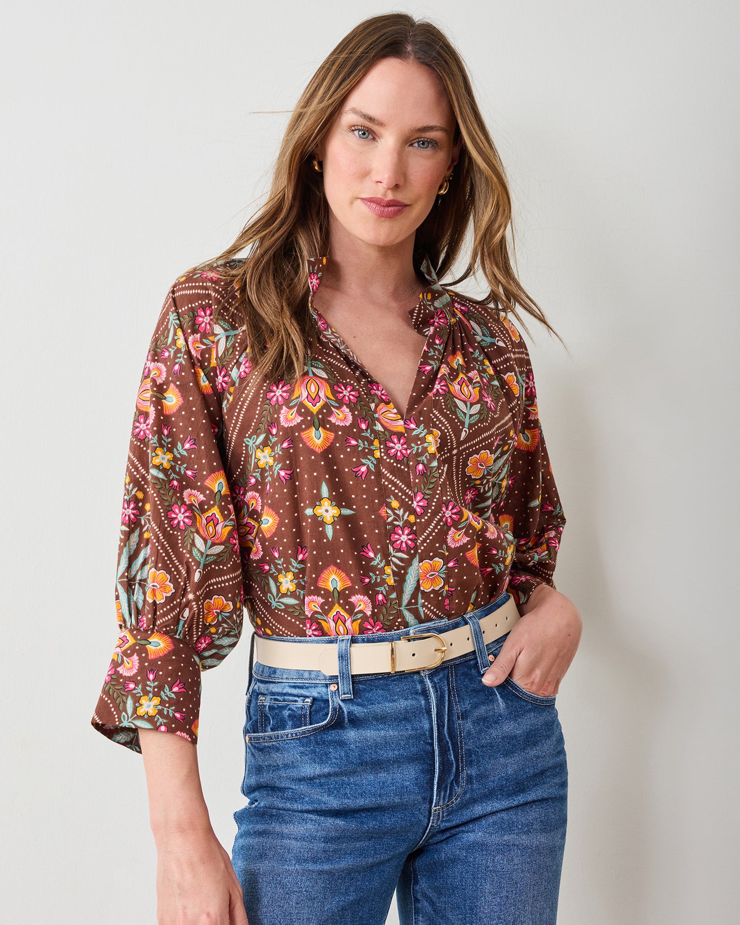 Floral Bandana - Fayette Blouse - Tanned Copper - Printfresh