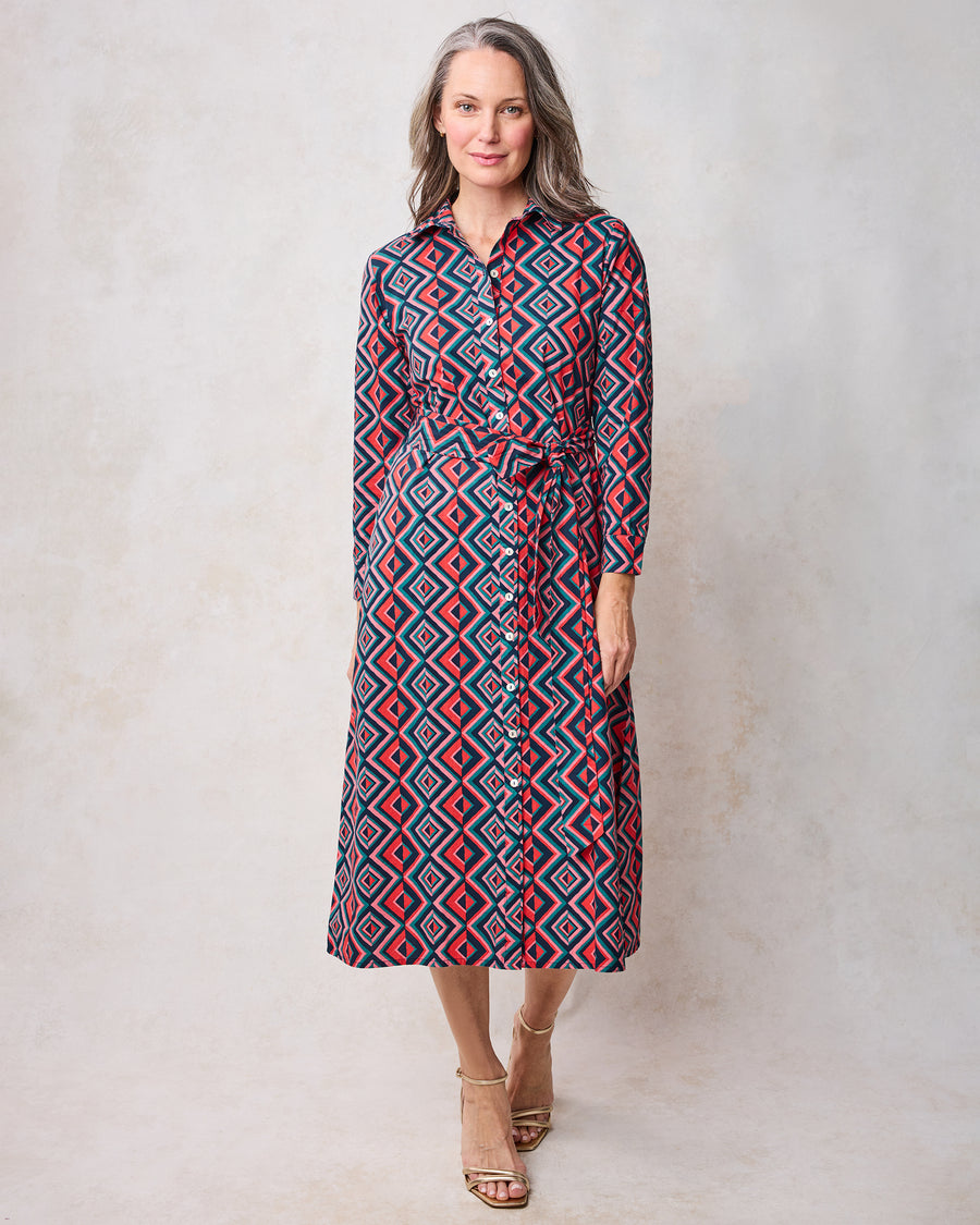 Kaleidoscope Diamond - Monaco Dress - Navy/Red - Printfresh