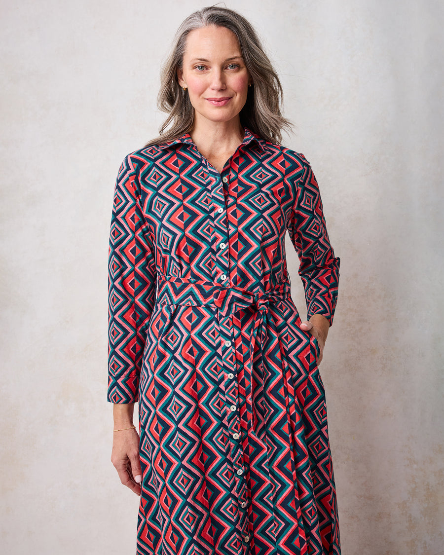 Kaleidoscope Diamond - Monaco Dress - Navy/Red - Printfresh