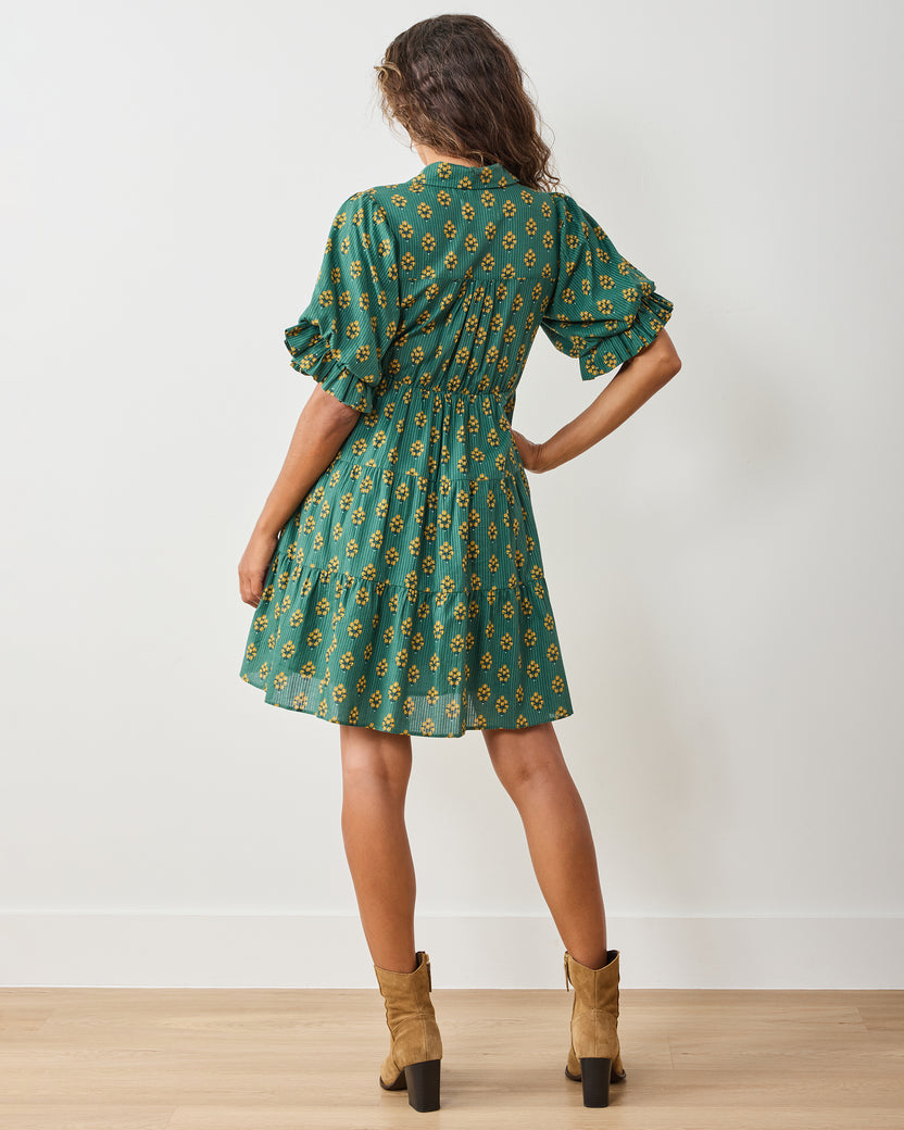 Organic Cotton Half Sleeve Ruffled Mini Dress in Texas Bouquet | Women's M | Green | Mother's Day Gifts Organic Cotton Half Sleeve Ruffled Mini Dress in Texas Bouquet | Women's M | Green | Mother's Day Gifts