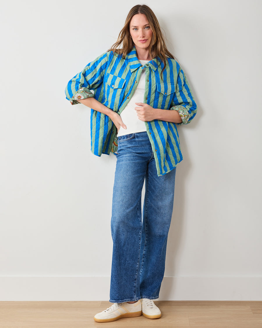 Bold Stripe - Quilted Jacket - Blue Sage - Printfresh