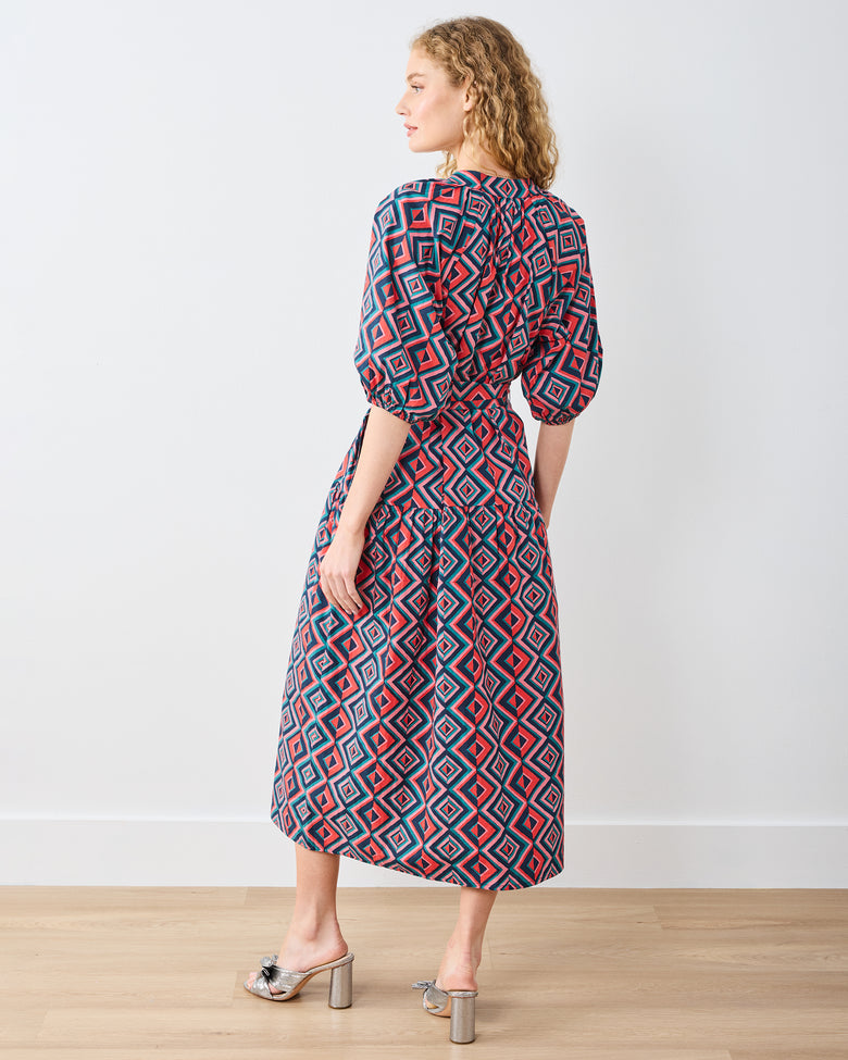 Kaleidoscope Diamond - Caroline Dress - Navy/Red - Printfresh