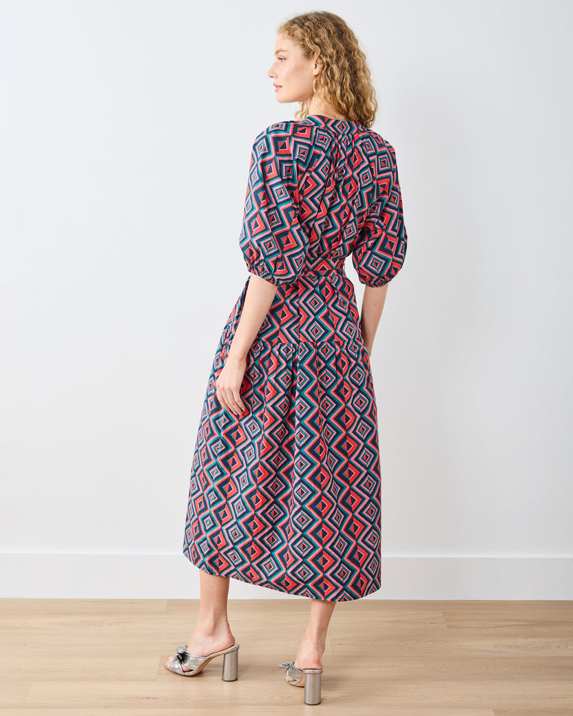 Kaleidoscope Diamond - Caroline Dress - Navy/Red - Printfresh