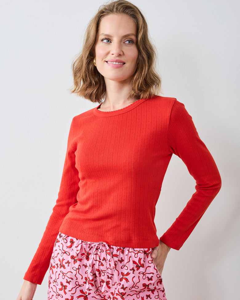 Candy Crimson - Pointelle Long Sleeve - Shirt - Printfresh