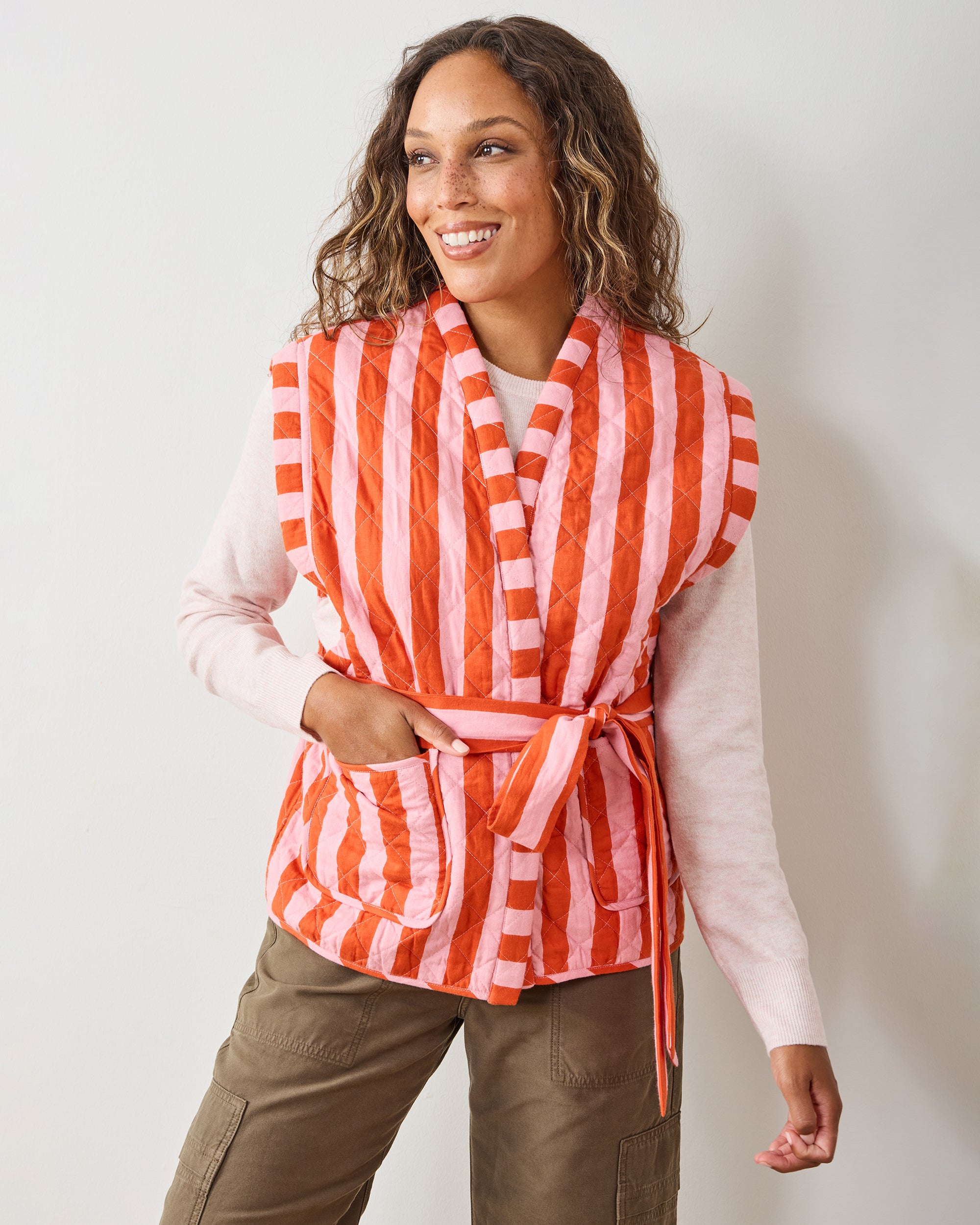 Bold Stripe - Quilted Vest - Pink Copper – Printfresh