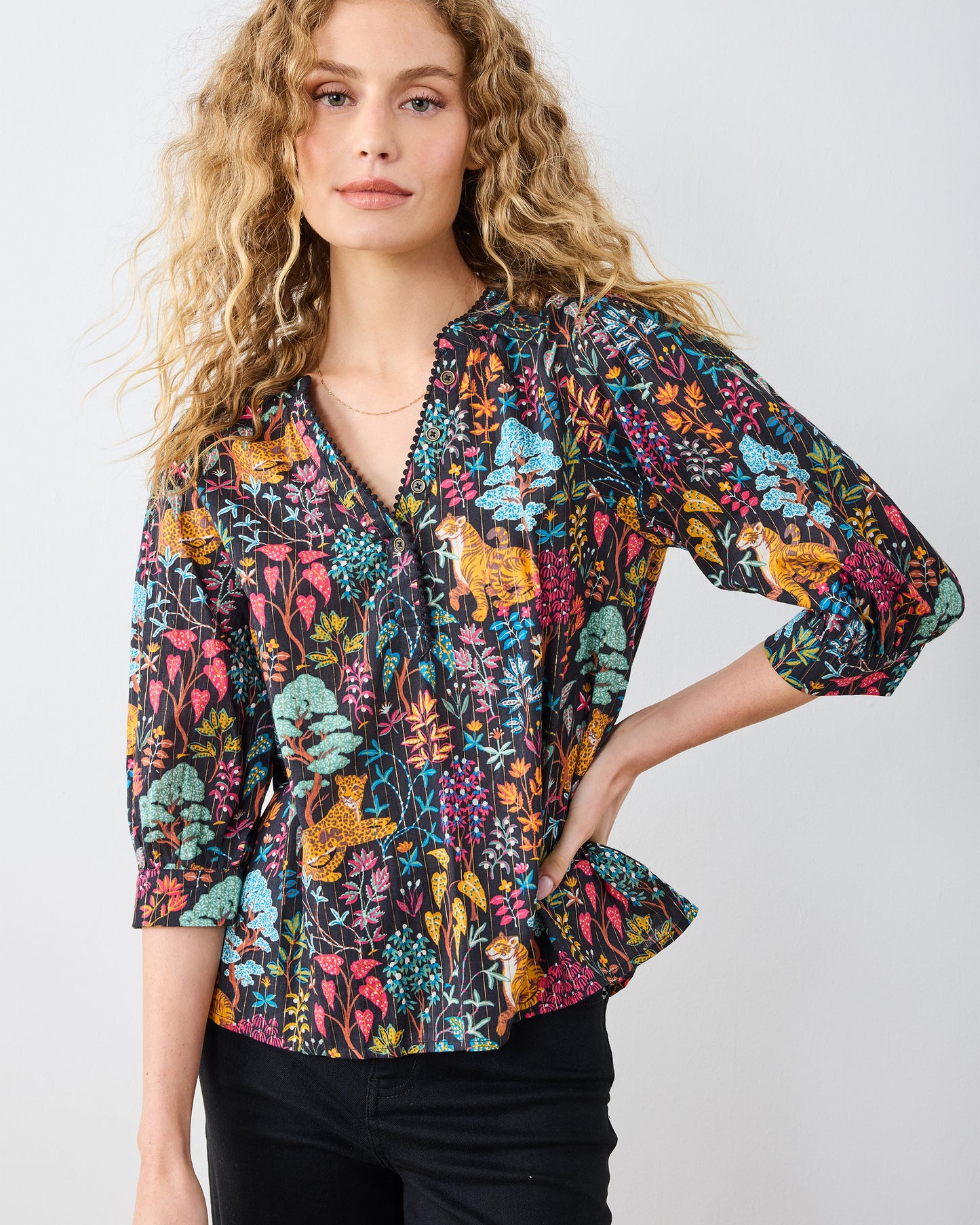 Garden Managerie - Juno Blouse - Ink - Printfresh