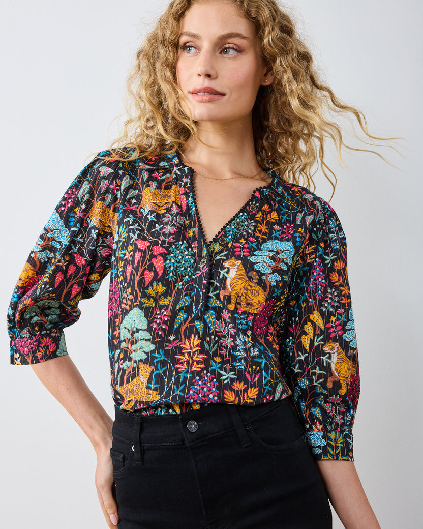 Garden Managerie - Juno Blouse - Ink - Printfresh