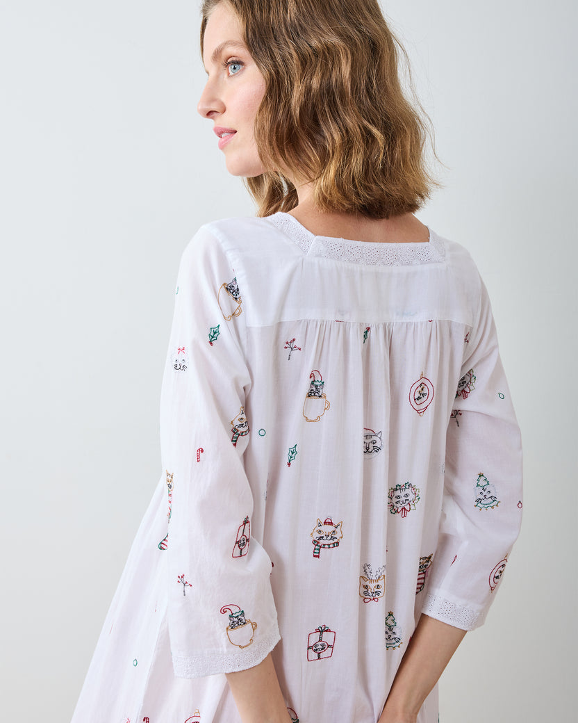 Holiday Cats - Taylor Nightgown - Cloud - Printfresh