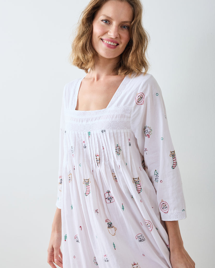 Holiday Cats - Taylor Nightgown - Cloud - Printfresh