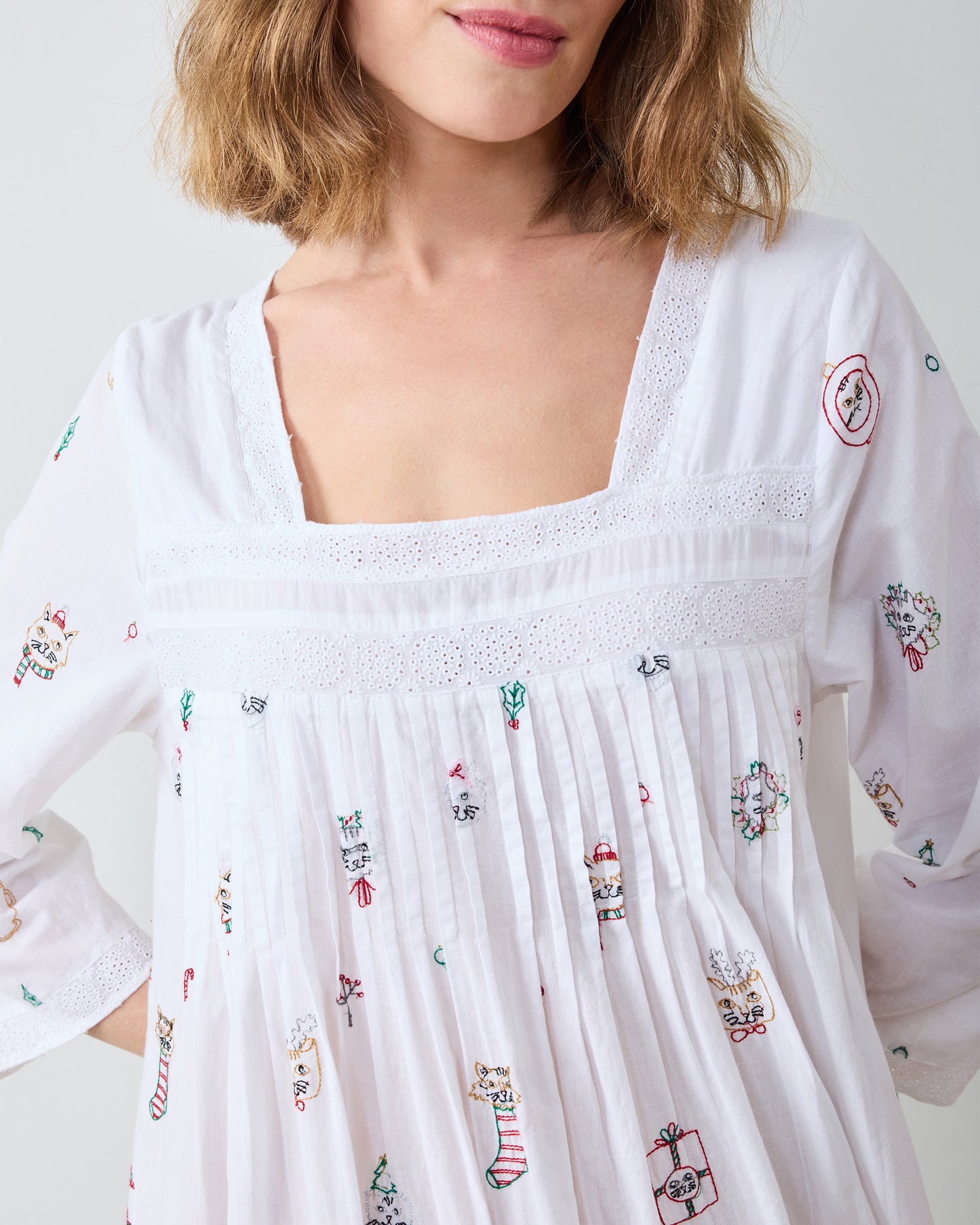 Holiday Cats - Taylor Nightgown - Cloud - Printfresh