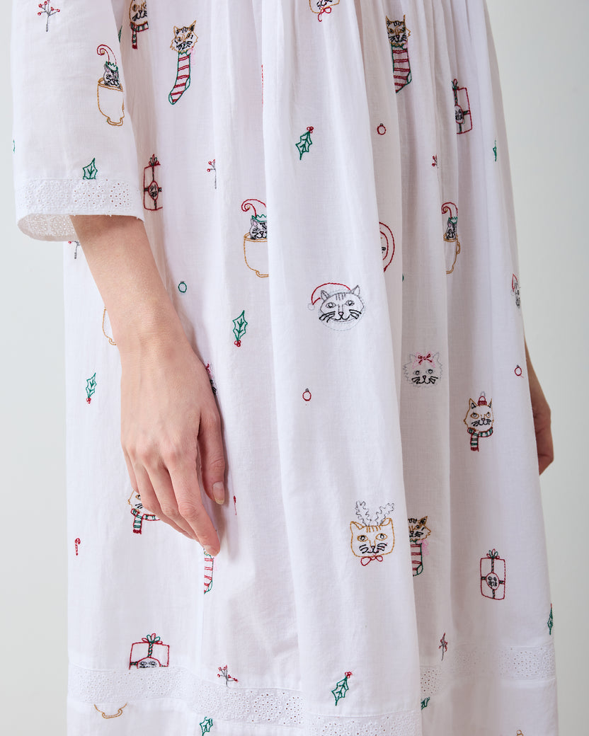 Holiday Cats - Taylor Nightgown - Cloud - Printfresh